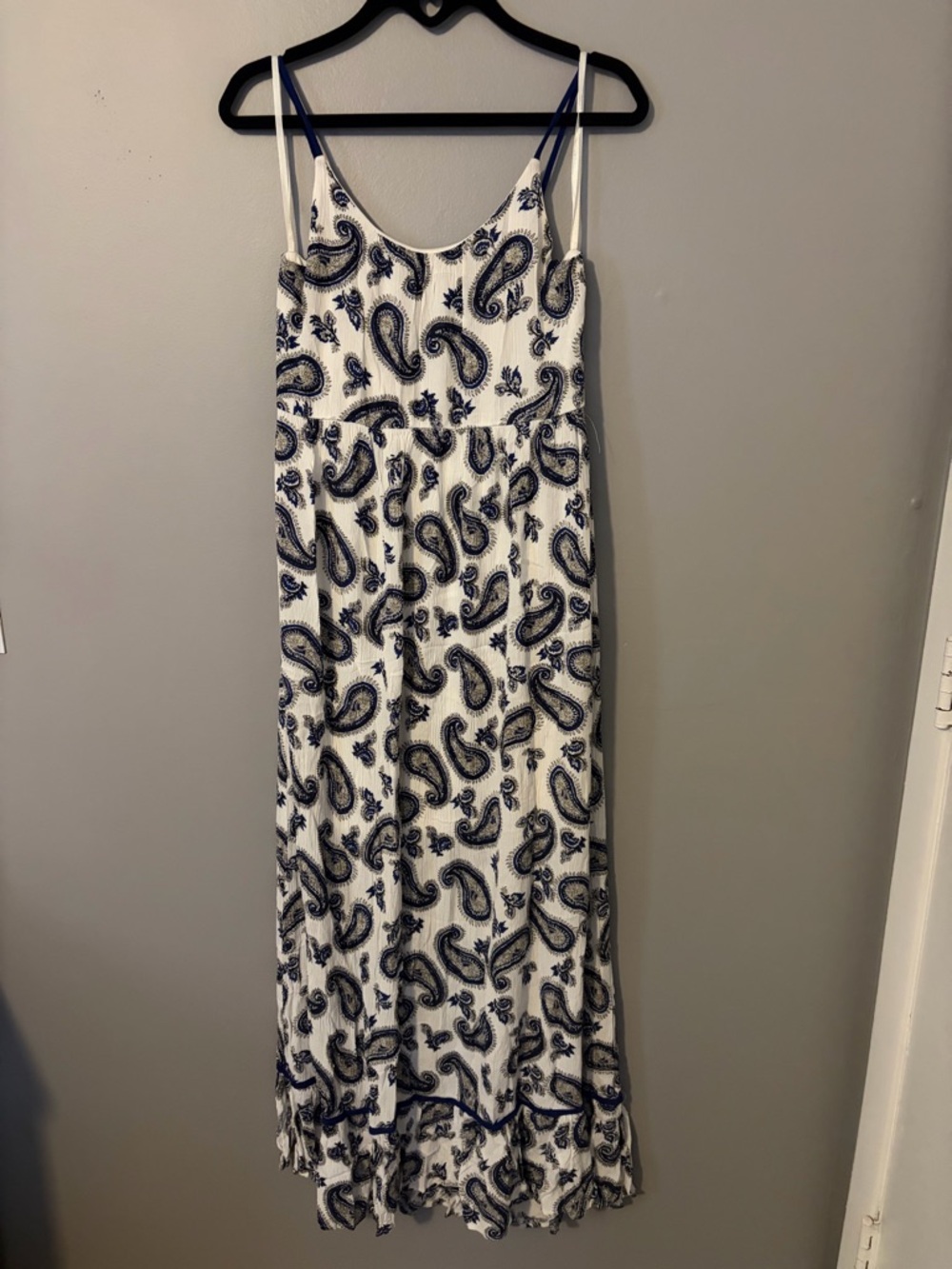 Altar'd State White Maxi Dress with Navy Paisley Print